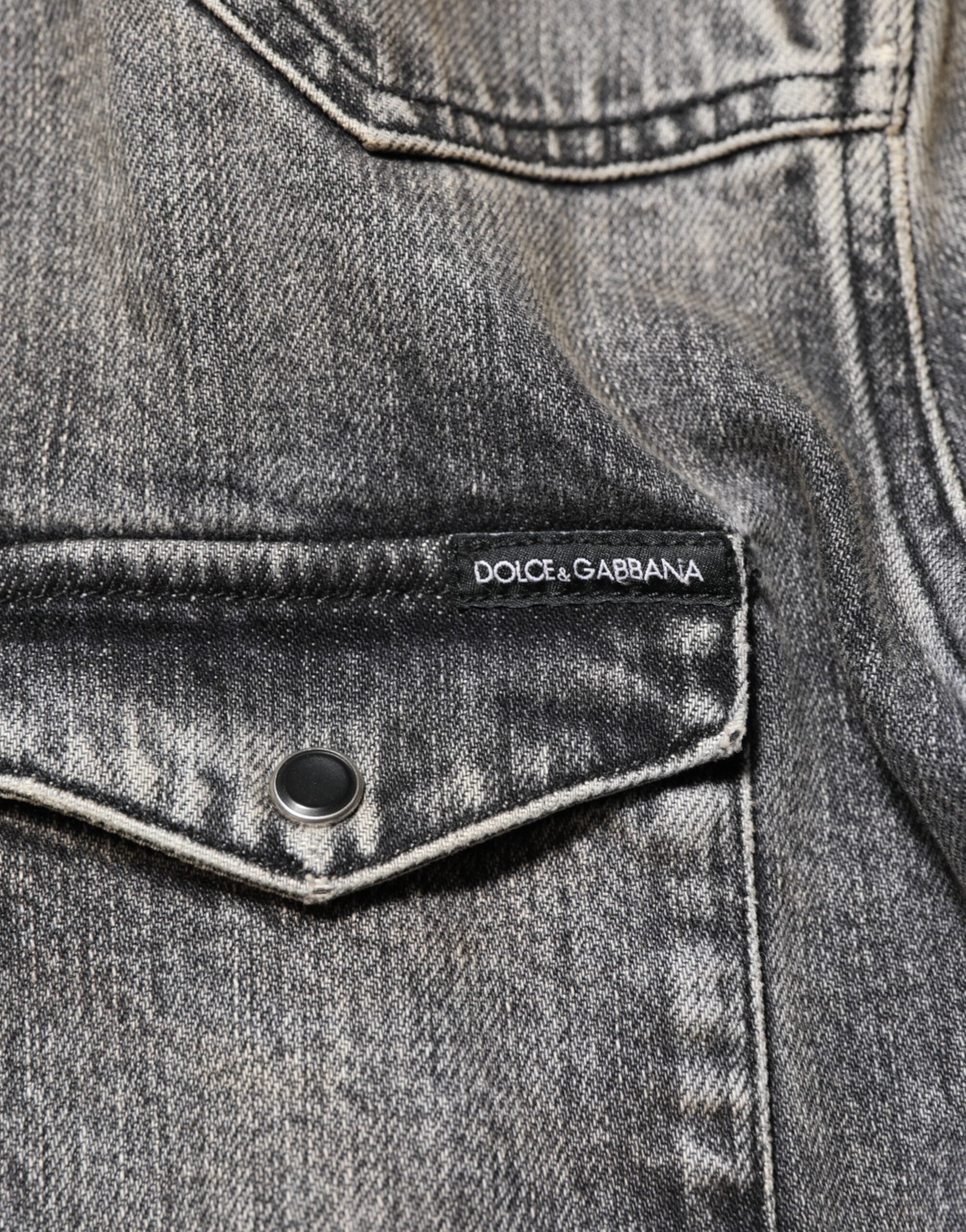 Dolce & Gabbana Schwarzes langärmeliges Freizeithemd aus gewaschener Baumwolle